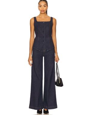 SPANX Everywhere Pull on Wide Leg Jean in Raw Indigo Size Medium Petite